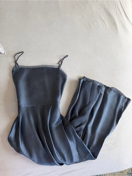 Vince Pants - Vince Slate Blue Satin Spaghetti-Strap Jumpsuit
